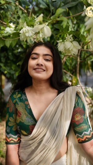 Bottle Green Kantha Blossom Blouse – Handcrafted Elegance