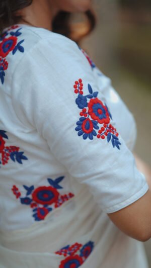 Crimson Bloom embroidered blouse