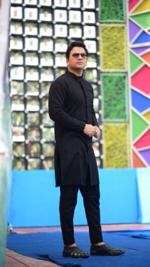 Black Short Kurta Straight Pant Set
