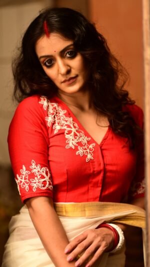 Crimson Floral Work Blouse