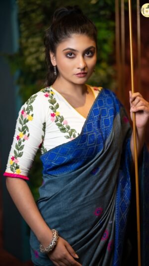 Floral Climbers – Handcrafted Blouse with Floral Embroidery