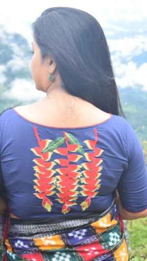 Heliconia Embroidered Blouse – Navy Blue Elegance