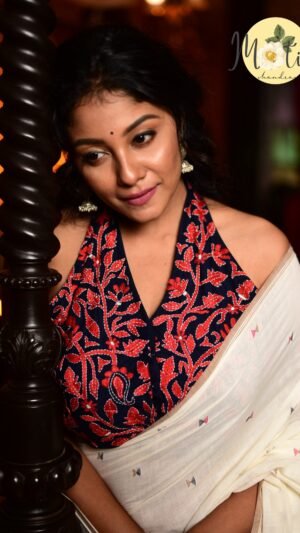 Navy Blue Kantha Halter-Neck Blouse