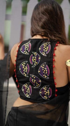 Pomfret Fish Embroidered Racer Back Choli