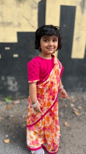 Floral Kota Kids Saree Blouse Set