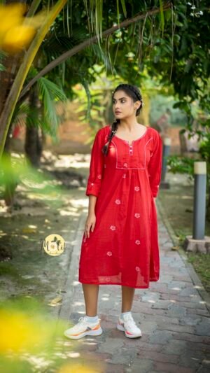 Shreenika Red Jamdani Dress