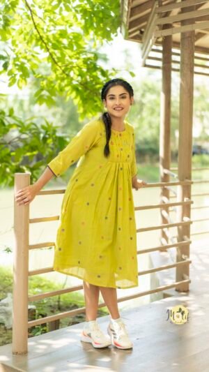 Trariti Lime Green Jamdani Dress