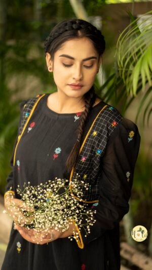 Prisha Embroidered Black Jamdani Dress