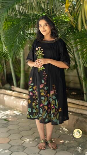 Prachi Black Kantha Dress